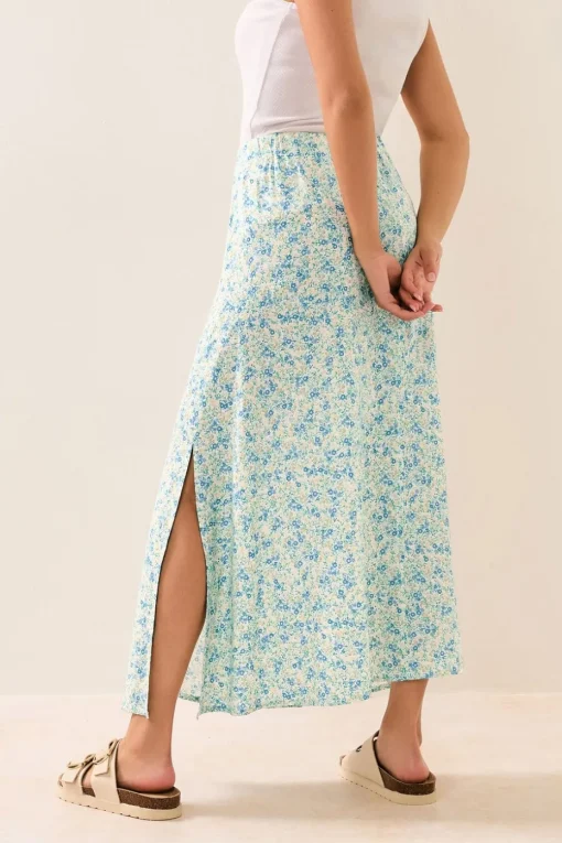 Pixiegirl Petite Blue Ditsy Floral Midaxi Skirt