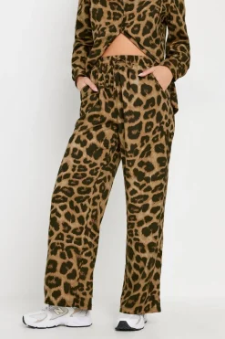Pixiegirl Petite Brown Leopard Print Drawstring Wide Leg Trousers