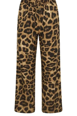 Pixiegirl Petite Brown Leopard Print Drawstring Wide Leg Trousers