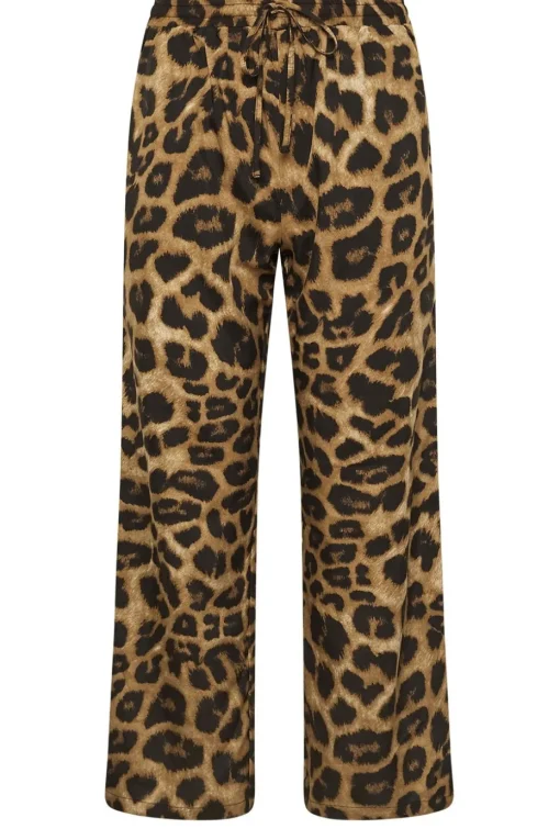 Pixiegirl Petite Brown Leopard Print Drawstring Wide Leg Trousers