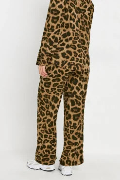 Pixiegirl Petite Brown Leopard Print Drawstring Wide Leg Trousers