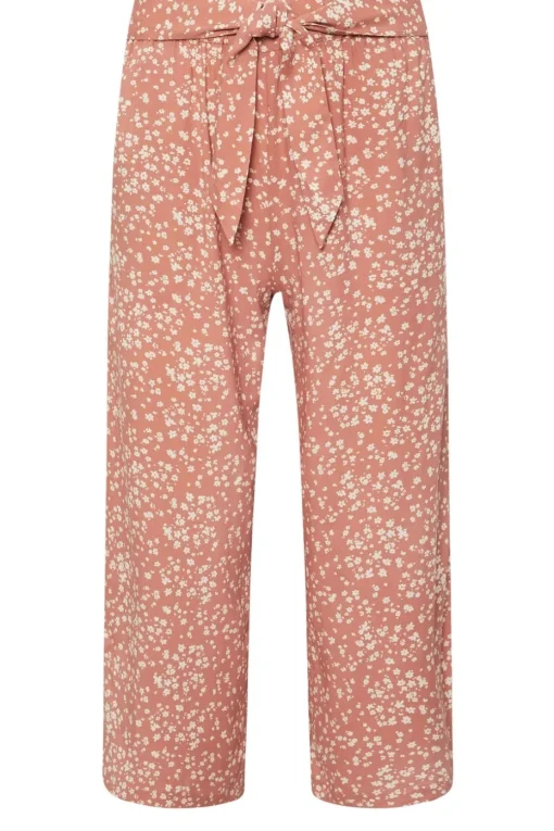 Pixiegirl Petite Coral Pink Ditsy Floral Cropped Trousers