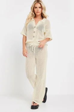 Pixiegirl Petite Cream Crochet Short Sleeve Shirt