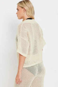 Pixiegirl Petite Cream Crochet Short Sleeve Shirt