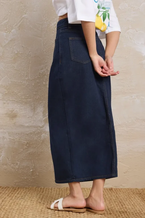 Pixiegirl Petite Dark Blue Pocket Patch Denim Skirt
