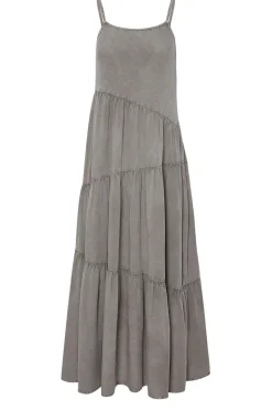 Pixiegirl Petite Grey Acid Wash Asymmetric Tiered Maxi Dress