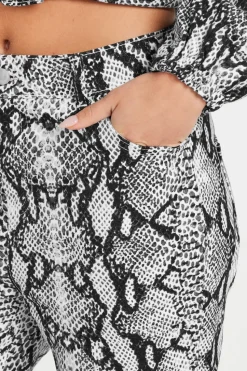 Pixiegirl Petite Grey Snake Print Straight Leg Jeans