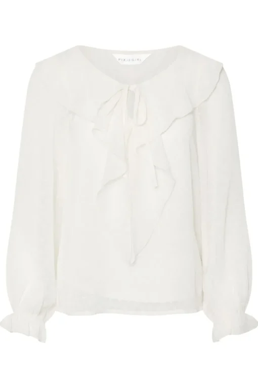 Pixiegirl Petite Ivory White Dobby Frill Blouse
