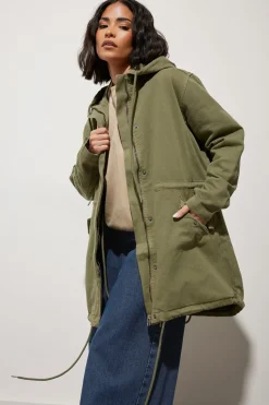 Pixiegirl Petite Khaki Green Twill Parka Coat