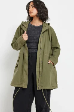 Pixiegirl Petite Khaki Green Twill Parka Coat