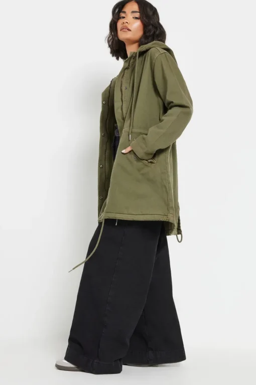 Pixiegirl Petite Khaki Green Twill Parka Coat