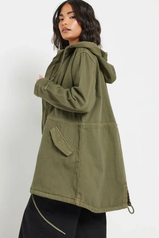 Pixiegirl Petite Khaki Green Twill Parka Coat
