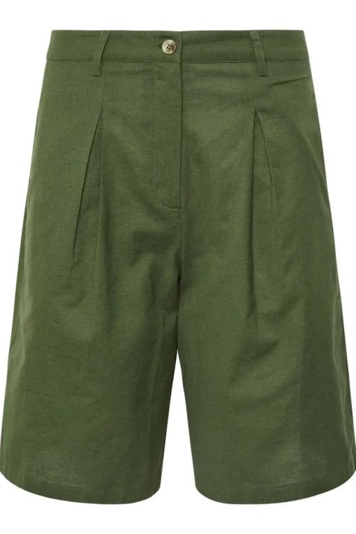 Pixiegirl Petite Khaki Green Linen Bermuda Shorts