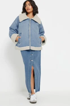 Pixiegirl Petite Light Blue Denim Borg Zip Jacket