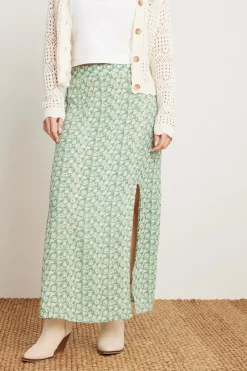 Pixiegirl Petite Mint Green Floral Side Slit Maxi Skirt