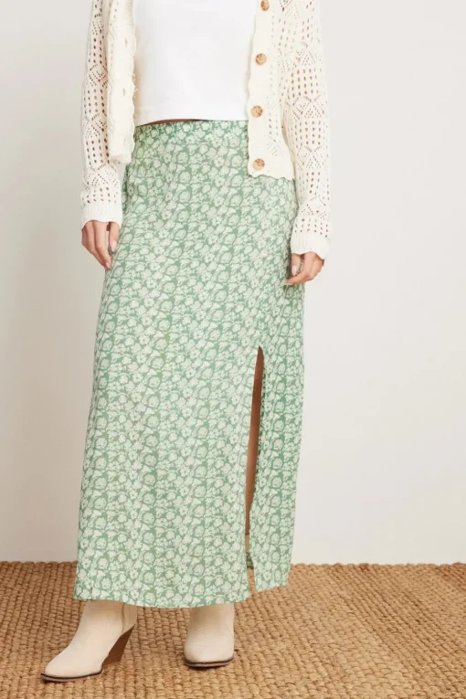 Pixiegirl Petite Mint Green Floral Side Slit Maxi Skirt
