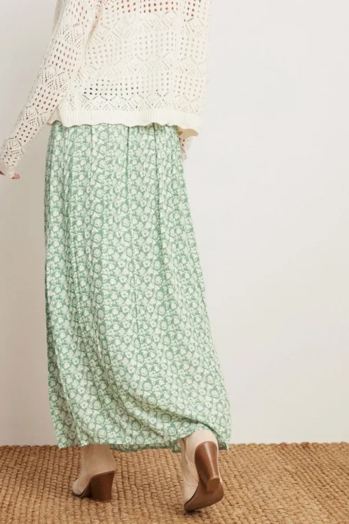Pixiegirl Petite Mint Green Floral Side Slit Maxi Skirt