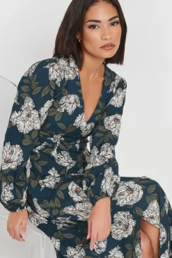 Pixiegirl Petite Navy Blue Floral Midi Tea Dress
