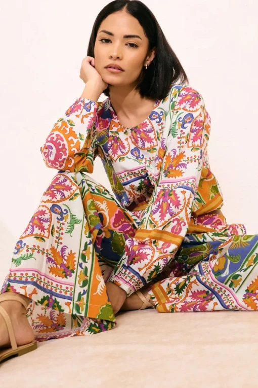 Pixiegirl Petite Orange Abstract Tile Print Wide Leg Trousers