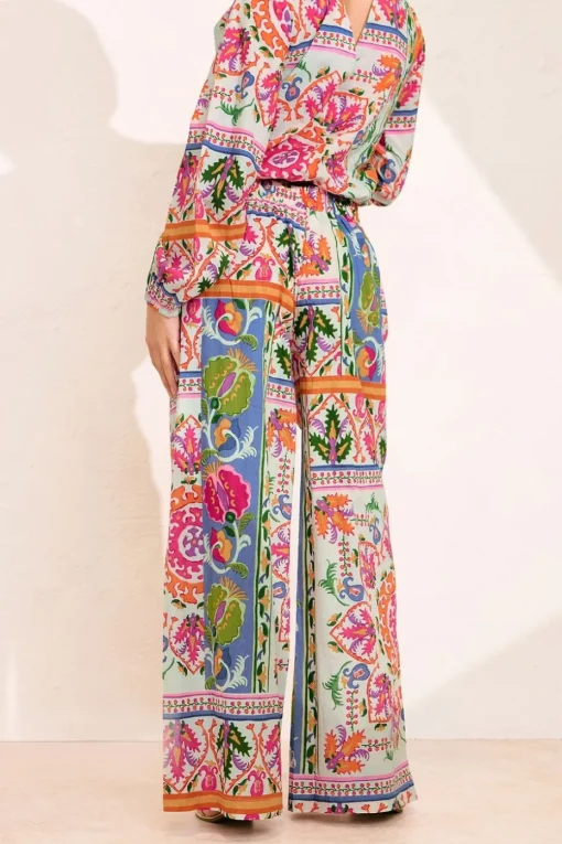 Pixiegirl Petite Orange Abstract Tile Print Wide Leg Trousers