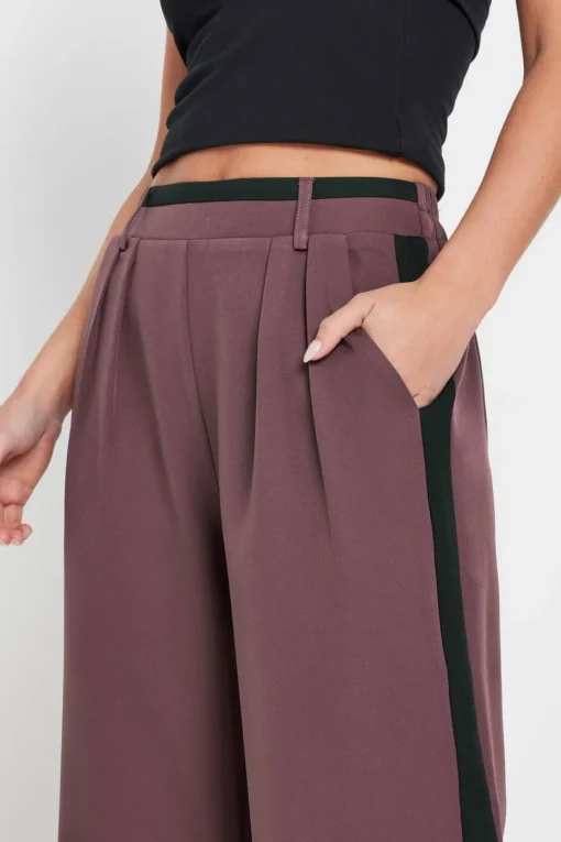 Pixiegirl Petite Purple Side Stripe Contrast Waist Wide Leg Trousers