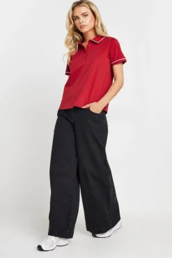 Pixiegirl Petite Red Contrast Trim Polo Shirt