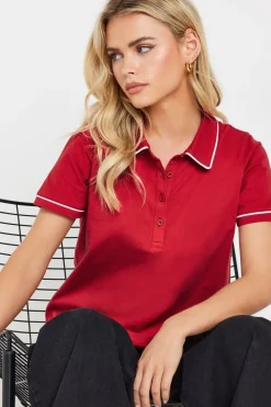 Pixiegirl Petite Red Contrast Trim Polo Shirt
