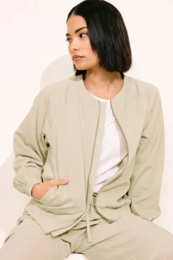 Pixiegirl Petite Stone Brown Linen Bomber Jacket