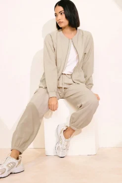Pixiegirl Petite Stone Brown Linen Bomber Jacket
