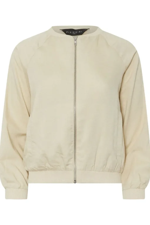 Pixiegirl Petite Stone Brown Linen Bomber Jacket