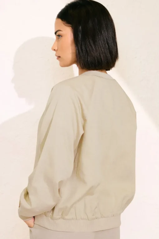 Pixiegirl Petite Stone Brown Linen Bomber Jacket