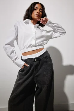 Pixiegirl Petite White Cotton Elasticated Hem Shirt