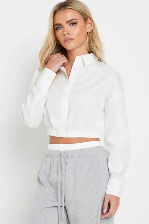 Pixiegirl Petite White Cotton Elasticated Hem Shirt