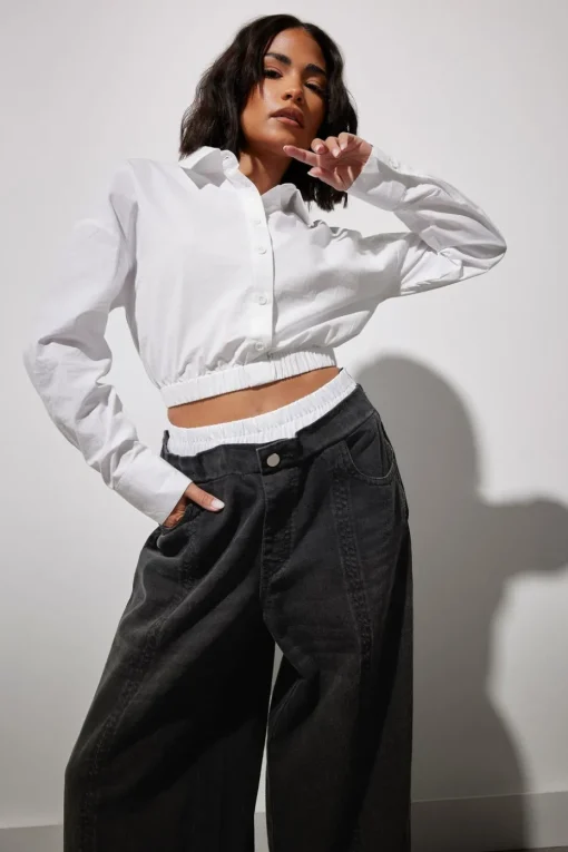 Pixiegirl Petite White Cotton Elasticated Hem Shirt