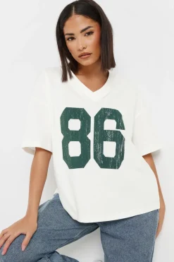 Pixiegirl Petite White Jersey Graphic Varsity T-Shirt