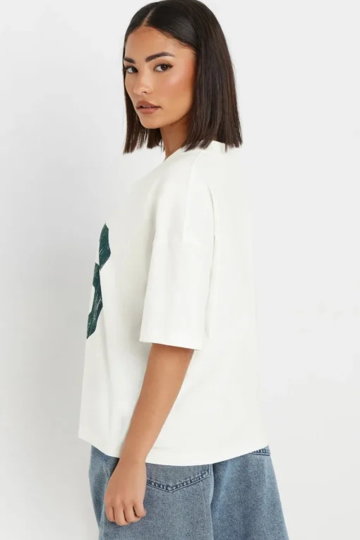 Pixiegirl Petite White Jersey Graphic Varsity T-Shirt
