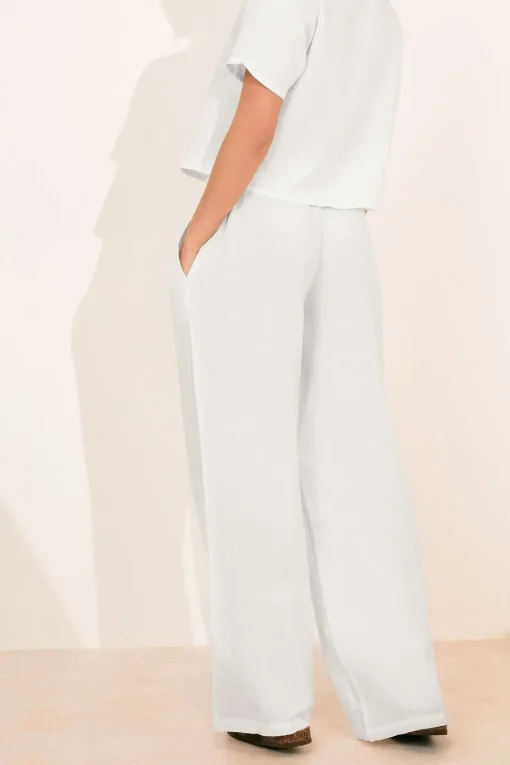 Pixiegirl Petite White Linen Drawstring Wide Leg Trousers