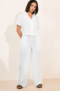 Pixiegirl Petite White Linen Drawstring Wide Leg Trousers