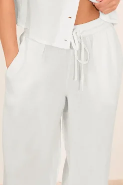 Pixiegirl Petite White Linen Drawstring Wide Leg Trousers