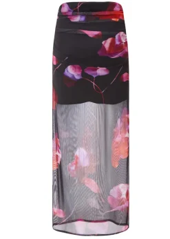 Quiz Black Floral Mesh Maxi Skirt