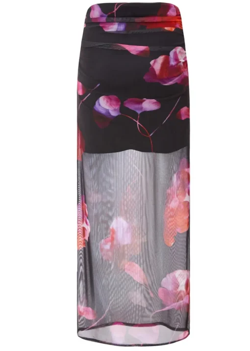 Quiz Black Floral Mesh Maxi Skirt