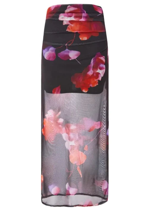 Quiz Black Floral Mesh Maxi Skirt