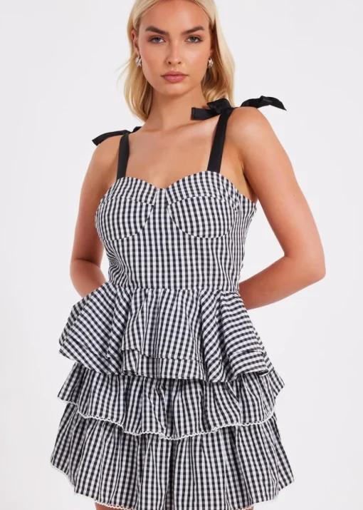Quiz Black Gingham Peplum Top