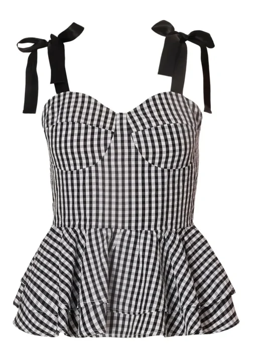 Quiz Black Gingham Peplum Top
