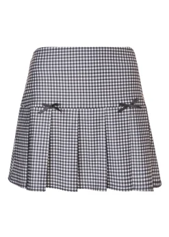 Quiz Black Gingham Pleated Skirt