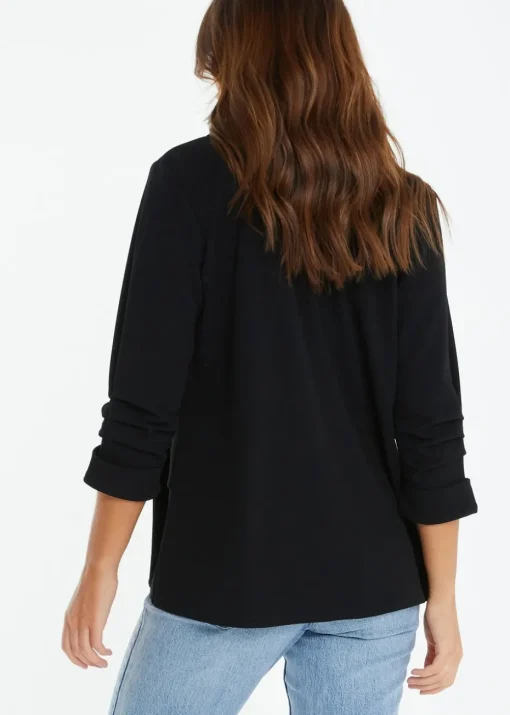 Quiz Black Ruched Sleeve Blazer
