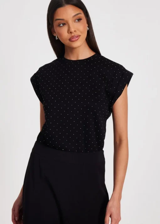 Quiz Black Stud Detail Top