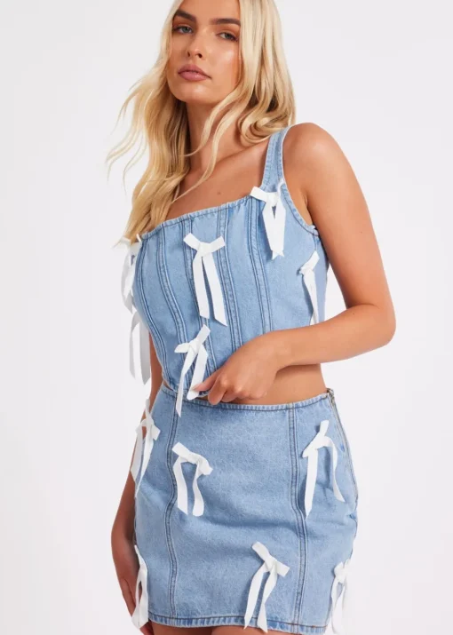 Quiz Blue Denim Bow Detail Skirt