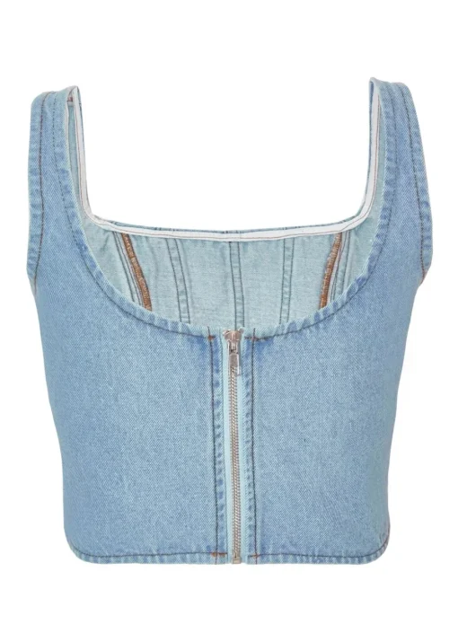 Quiz Blue Denim Bow Detail Corset Top