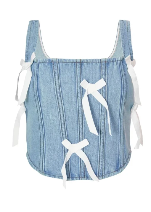 Quiz Blue Denim Bow Detail Corset Top